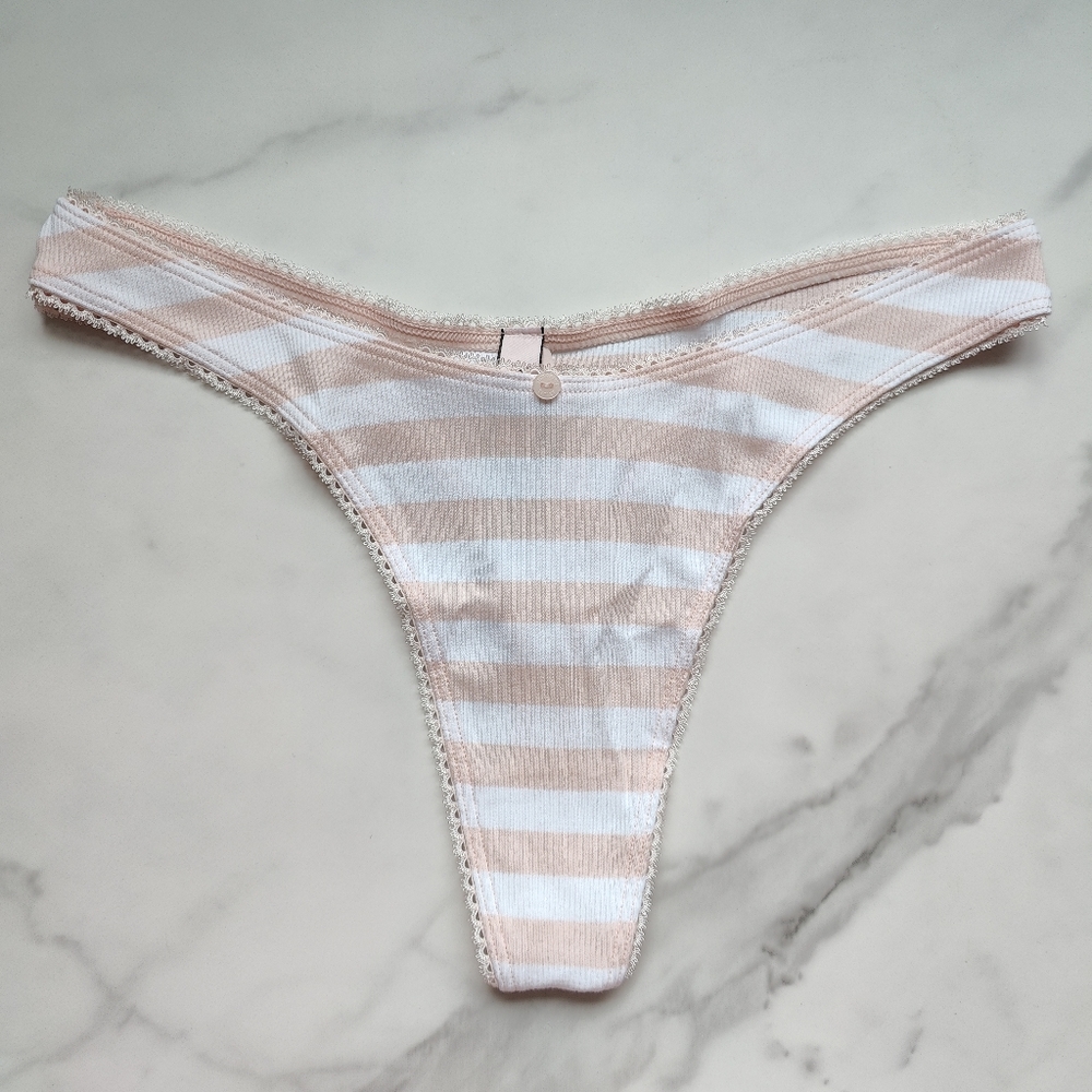 NWT VICTORIA'S SECRET RIBBED STRETCH COTTON HIGH-LEG SCOOP THONG PANTY IN PINK S